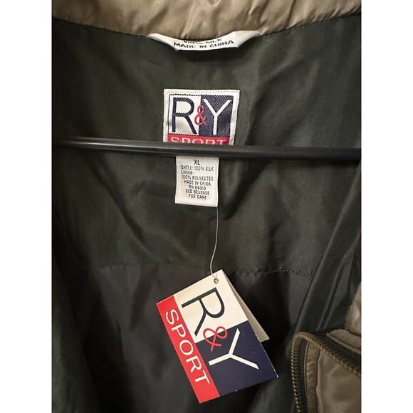 Vintage NWT 90s R&Y Sport Mens size XL 100% Silk Track Jacket Tan Green Burgundy - Picture 6 of 7